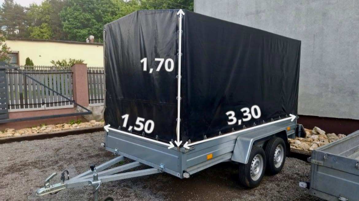 Przyczepa z plandeką 3,3 × 1,45 m, dwuosiowa